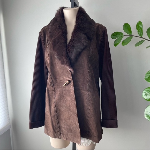 Vintage Nygard Genuine Suede & Rabbit Fur Toggle Mixed Media Jacket Brown Large - Picture 5 of 10